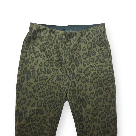 ZARA Leopard Print Skinny Ponte Pants Banded Waist High Rise Green Brown Small - Picture 3 of 8